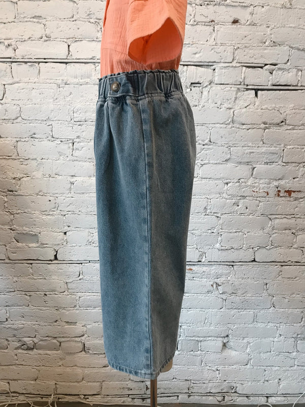 Girls Denim Cropped Pants-Girls Pants-Yellow Umbrella