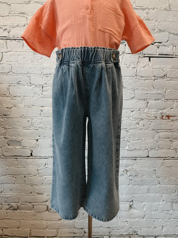 Girls Denim Cropped Pants-Girls Pants-Yellow Umbrella