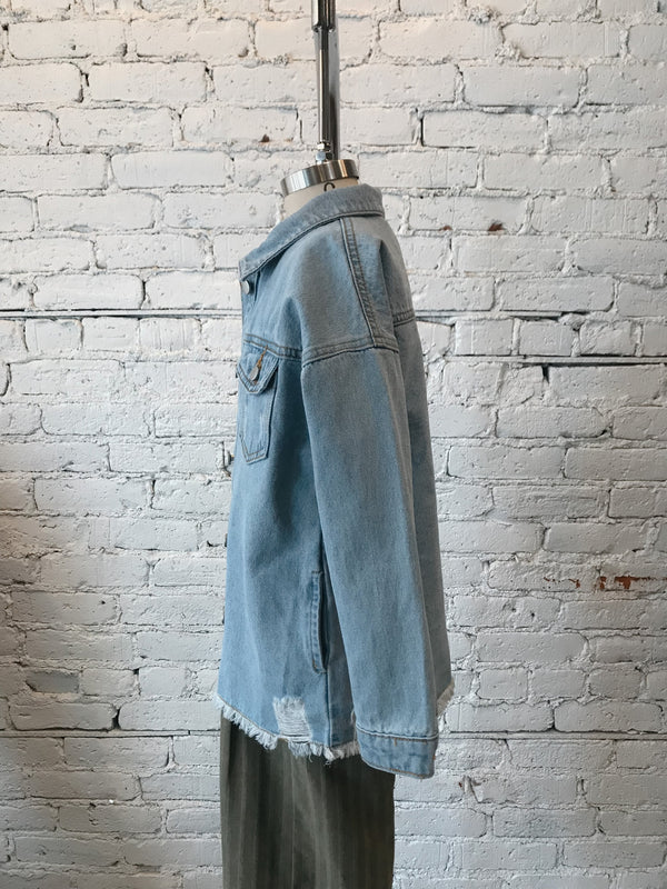 Girls Distressed Seam Denim Jacket-Girls Jacket-Yellow Umbrella