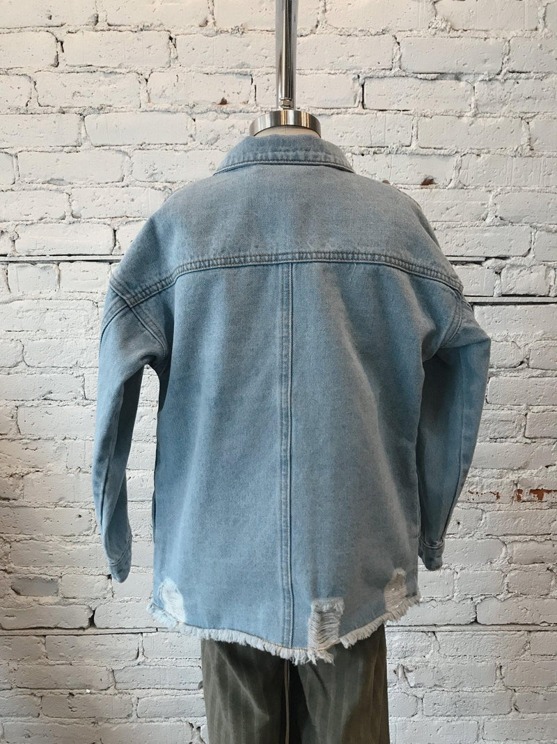 Girls Distressed Seam Denim Jacket-Girls Jacket-Yellow Umbrella