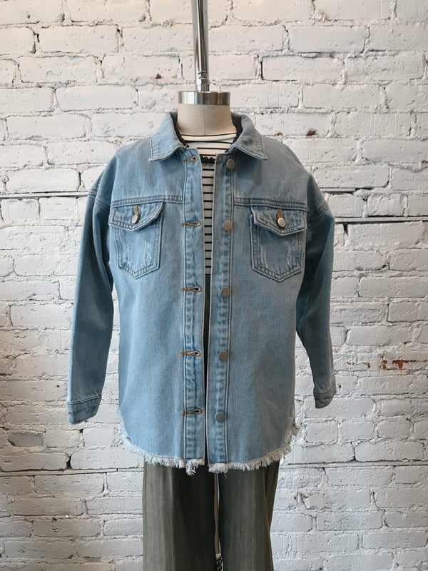 Girls Distressed Seam Denim Jacket-Girls Jacket-Yellow Umbrella