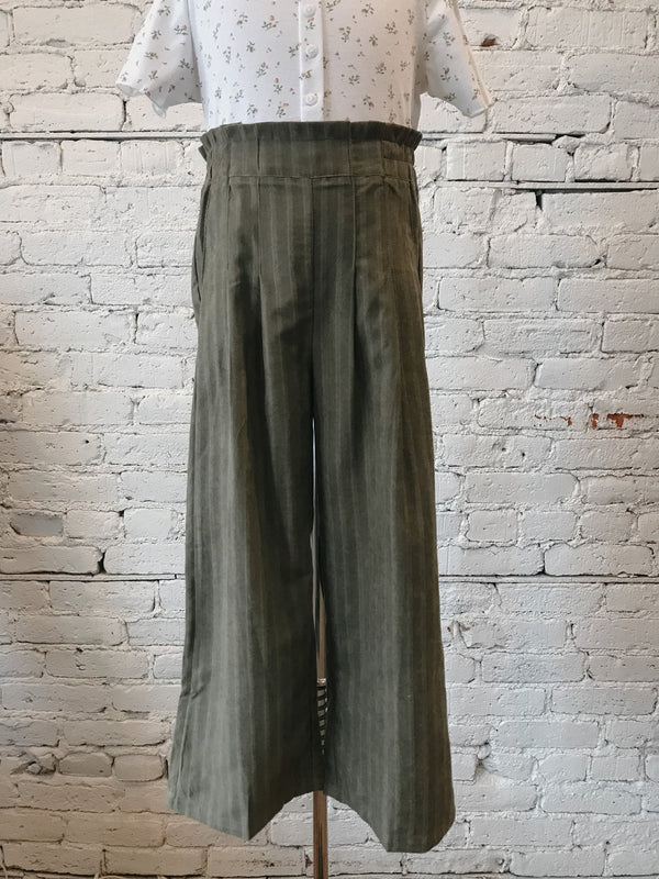 Girls Striped Wide Leg Pants-Girls Pants-Yellow Umbrella