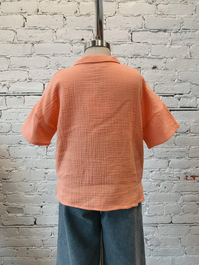 Girls Textured Collared Shirt-Girls Top-Yellow Umbrella