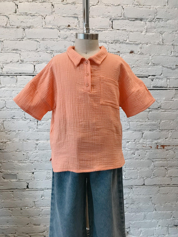 Girls Textured Collared Shirt-Girls Top-Yellow Umbrella